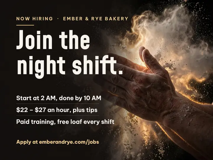 Ember & Rye night shift hiring slide template