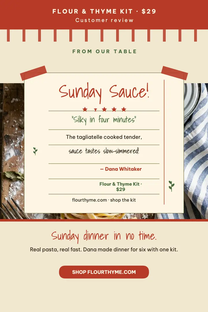 Flour and Thyme pasta kit review poster template