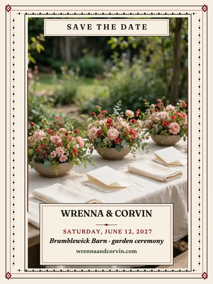 Wrenna and Corvin garden save the date template