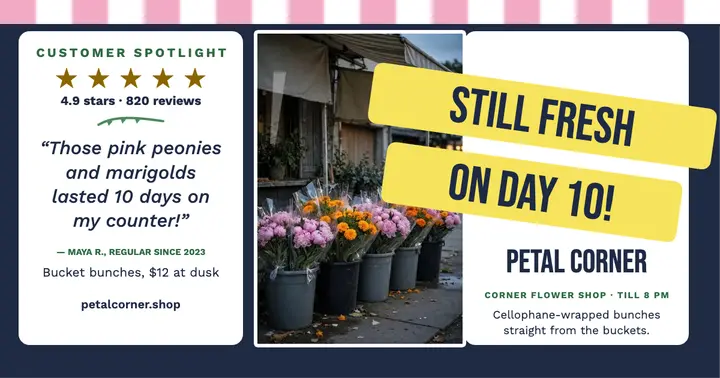 Petal Corner flower review post: flower shop review post template