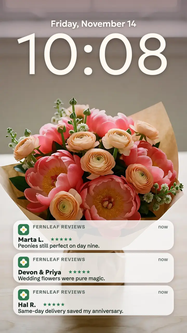 Fernleaf Florist lock-screen reviews story template