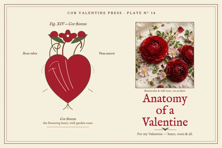 Flowering heart Valentine postcard template