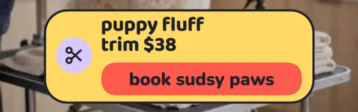 Sudsy Paws puppy fluff trim banner: groomer mobile banner template