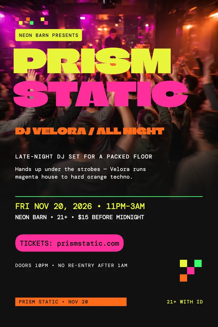 Prism Static late-night DJ poster template