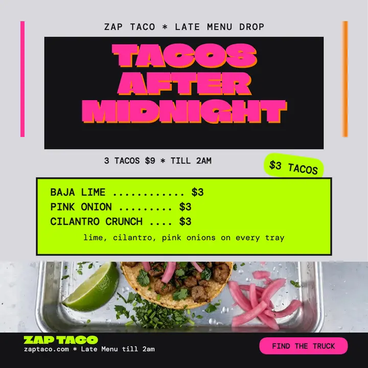 Zap Taco late-night menu post template