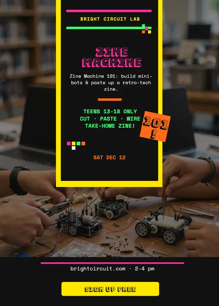 Bright Circuit Lab zine workshop invitation template