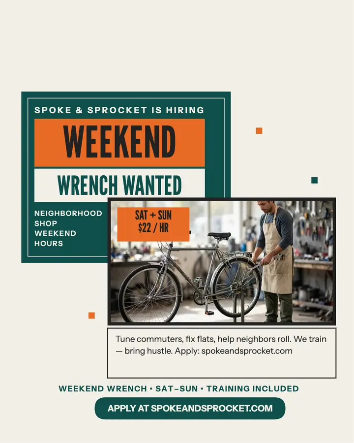 Spoke and Sprocket weekend hiring post: bike shop hiring post template