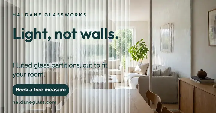 Haldane Glassworks fluted glass partitions post, reeded glass template