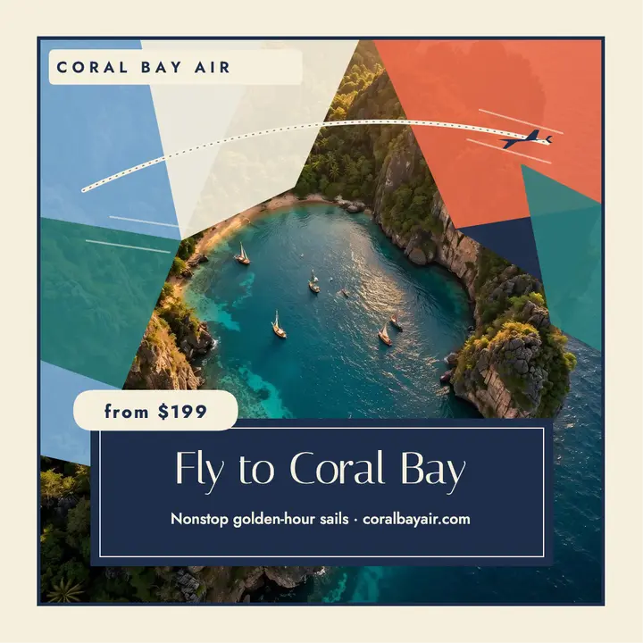 Fly to Coral Bay jet poster template