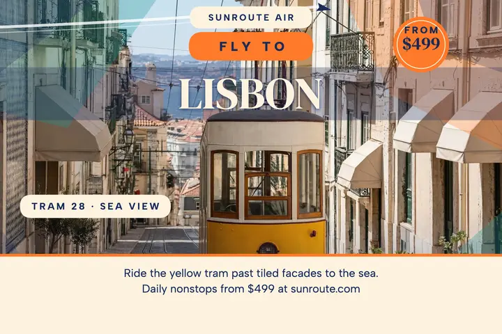 Sunroute Air fly to Lisbon postcard template