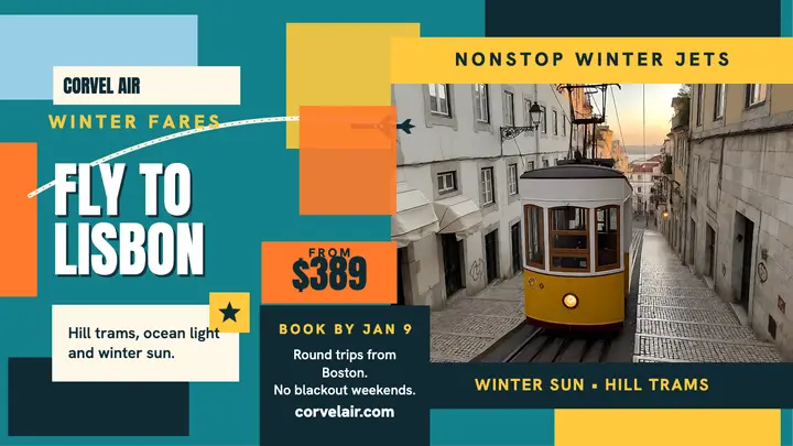 Corvel Air fly to Lisbon jet poster template