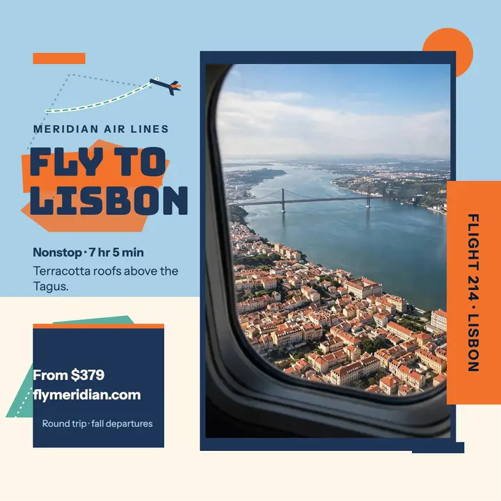 Meridian Air Fly to Lisbon jet poster template