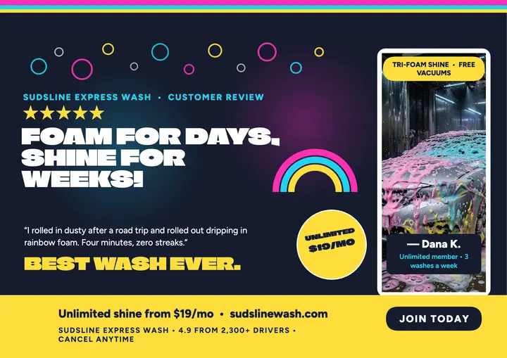 Sudsline tri-foam wash review card template