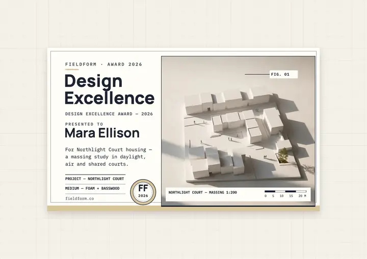 Fieldform design excellence award certificate template