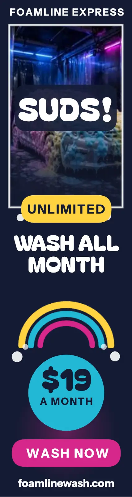 Foamline Express unlimited wash skyscraper ad: car wash ad template