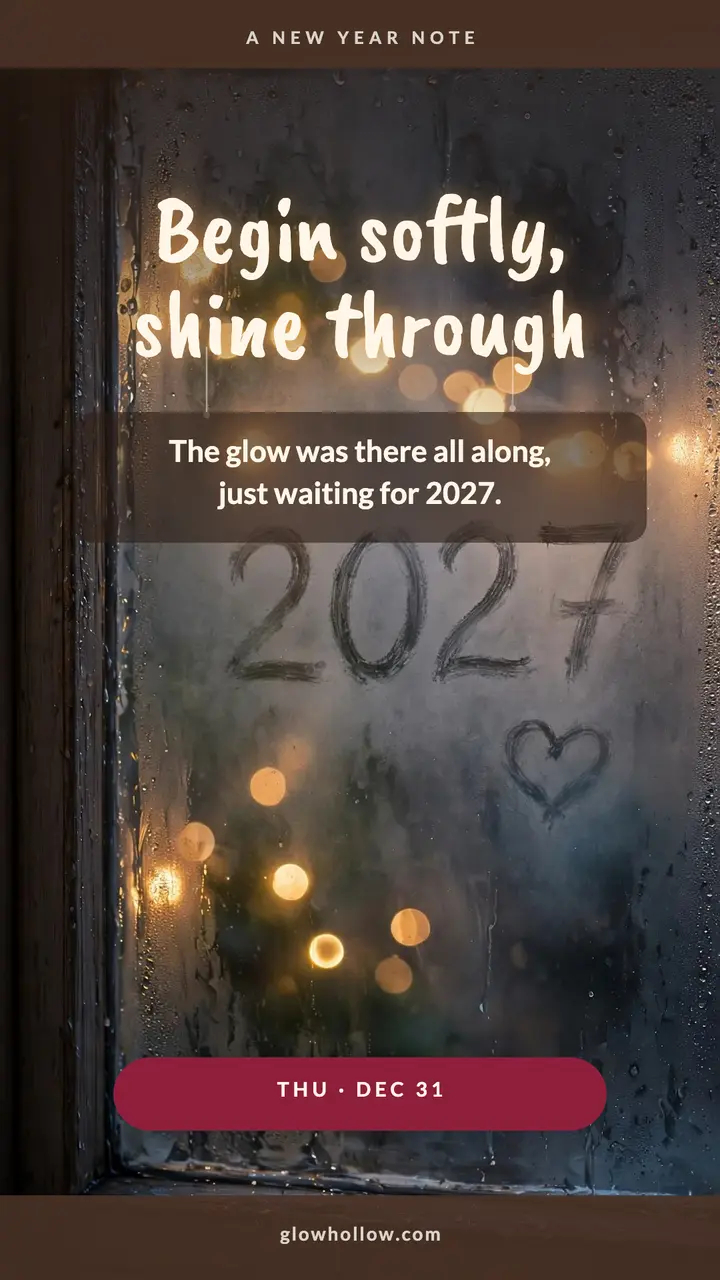 Glowhollow Begin Softly fogged window story: new year quote story template