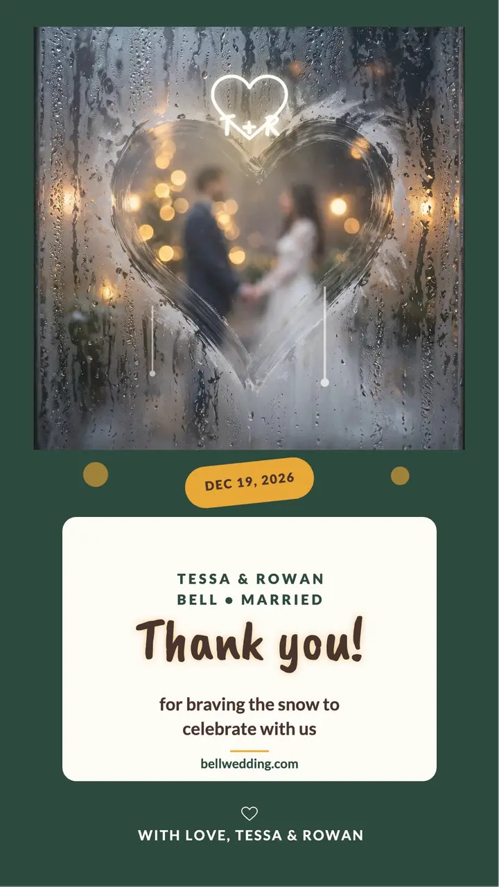 Fogged window winter wedding thank you template