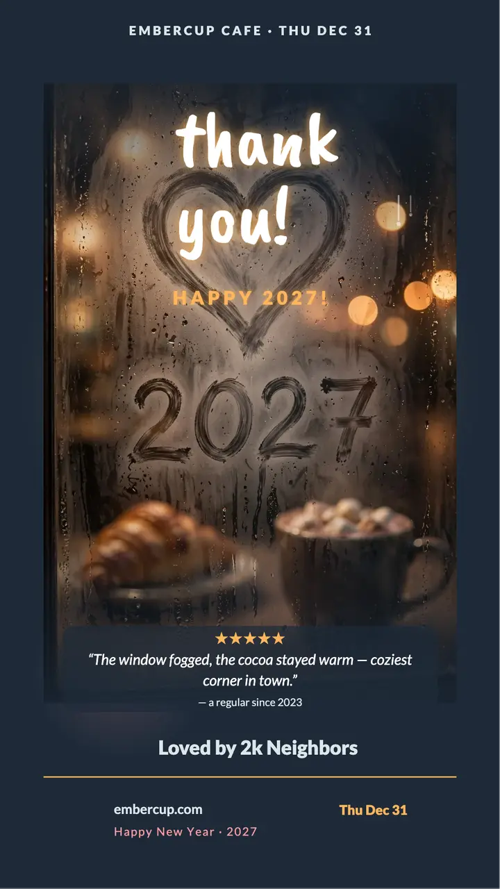 Embercup Cafe New Year thank-you story template