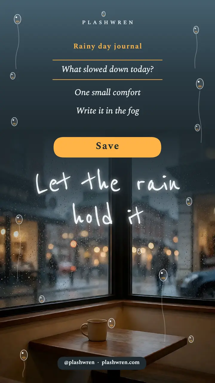 Foggy café window journaling prompts story, glass drops: journaling prompts story template