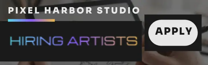 Pixel Harbor Studio foil hiring banner: game studio hiring banner template