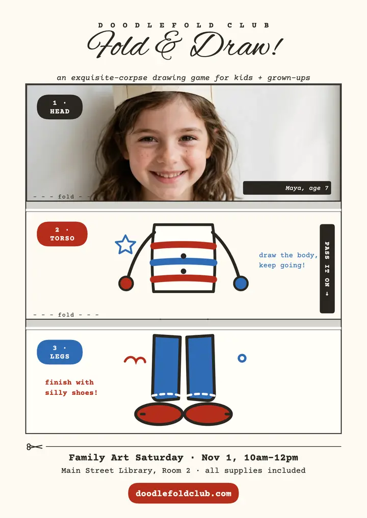 Fold and Draw family game flyer template
