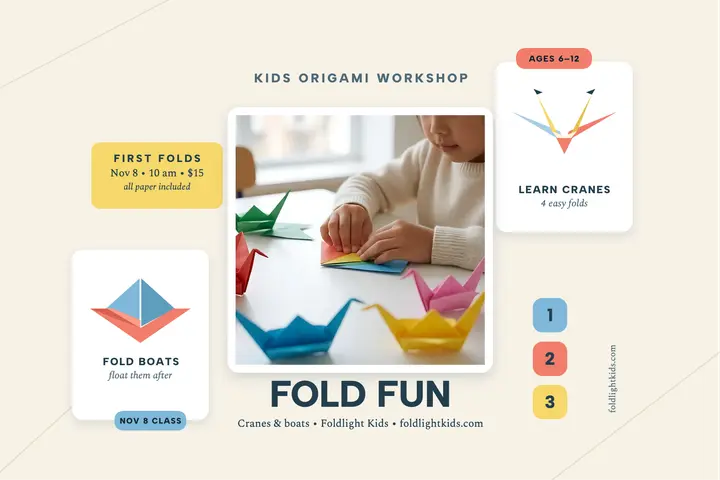 Foldlight Kids origami class postcard: origami class postcard template
