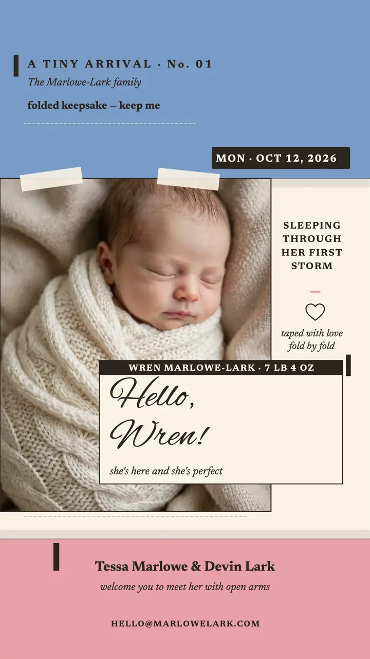 Folded baby arrival story, Wren template