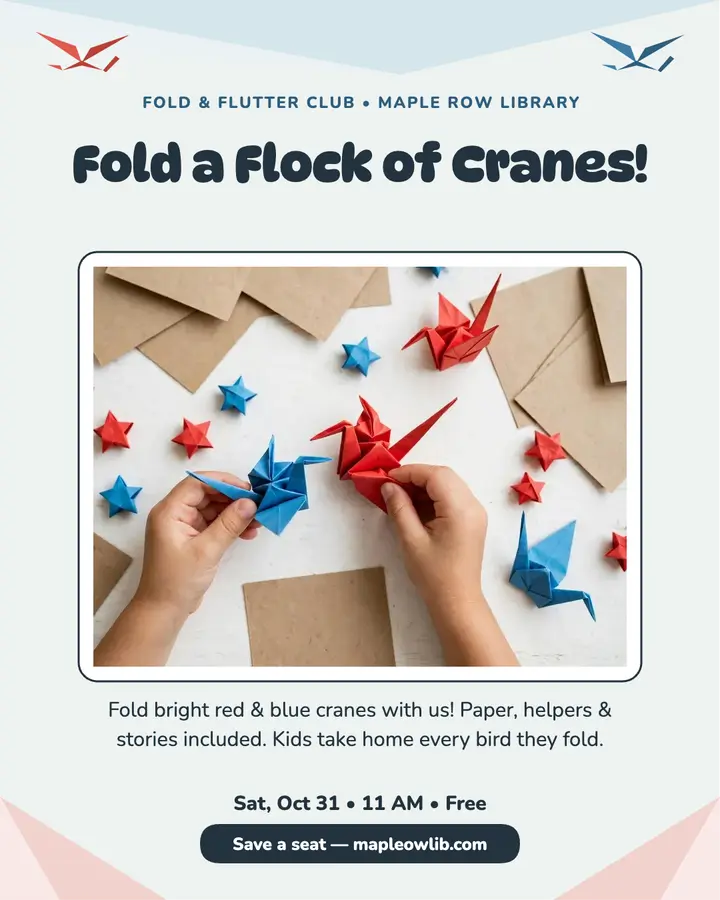 Fold and Flutter origami workshop post: origami workshop post template