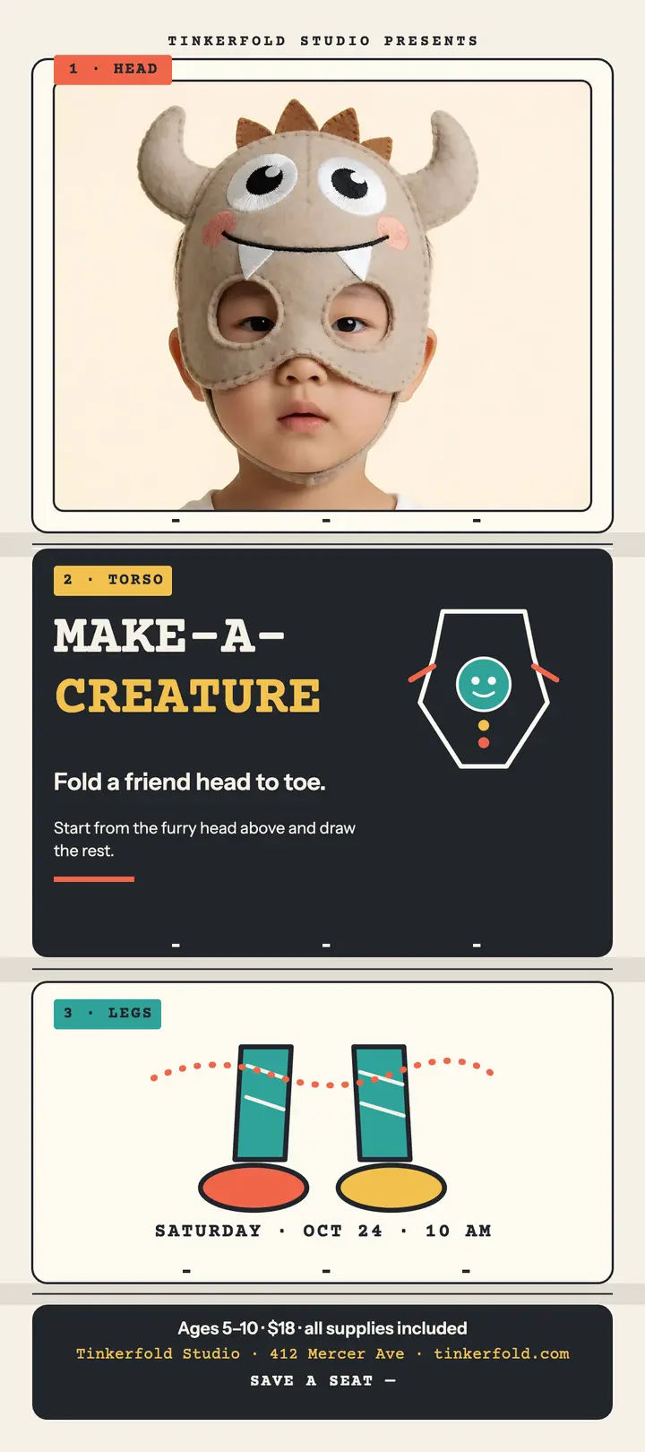 Tinkerfold make-a-creature workshop rack template