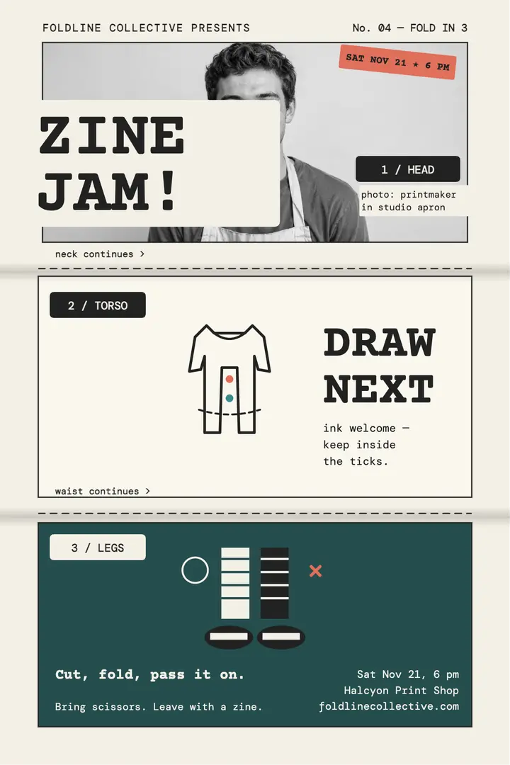 Foldline zine jam folded poster template