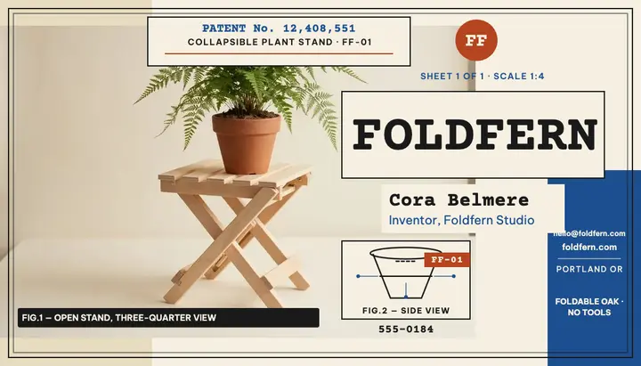 Foldfern patent inventor card, plant stand template