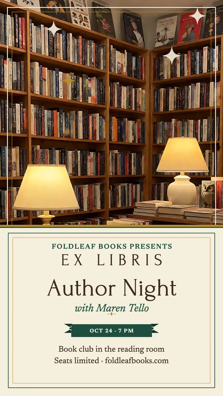 Foldleaf Books author night story: bookshop author night story template