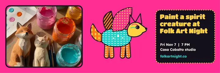 Folk Art Night spirit creature header: folk art painting night header template