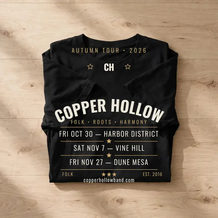 Copper Hollow autumn tour tee, tour dates template