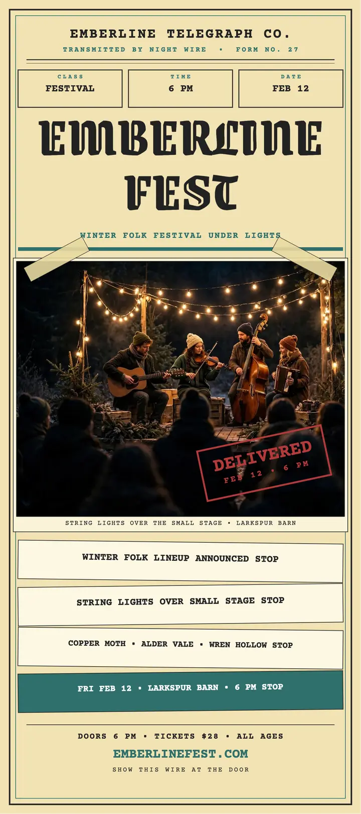 Emberline Fest telegram lineup card template