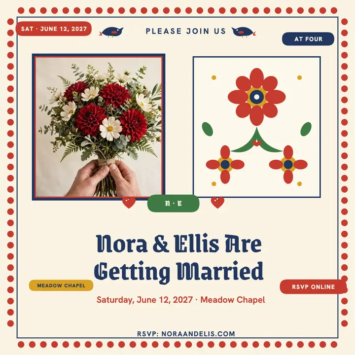 Nora and Ellis folk floral invite template
