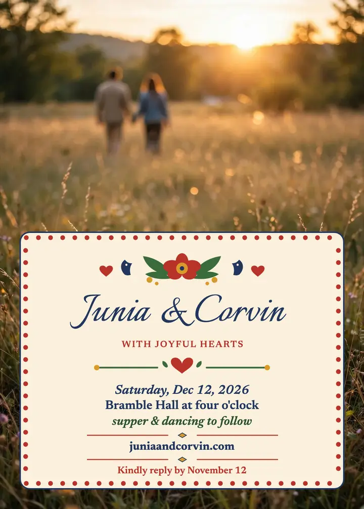 Junia and Corvin folk flower invitation template