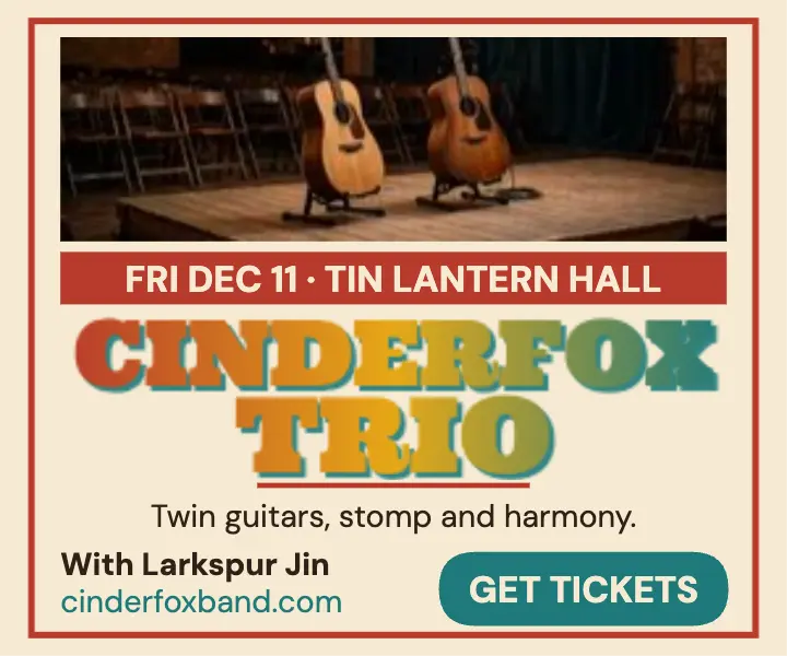Cinderfox Trio folk-rock night rainbow ad template