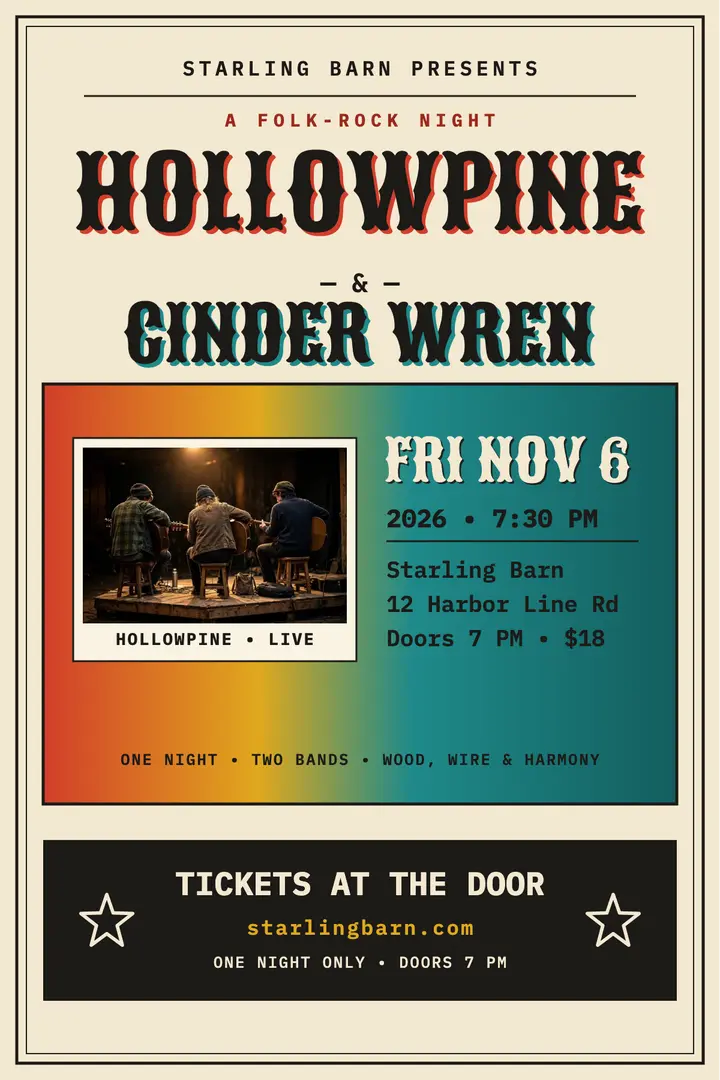 Hollowpine and Cinder Wren folk night poster template
