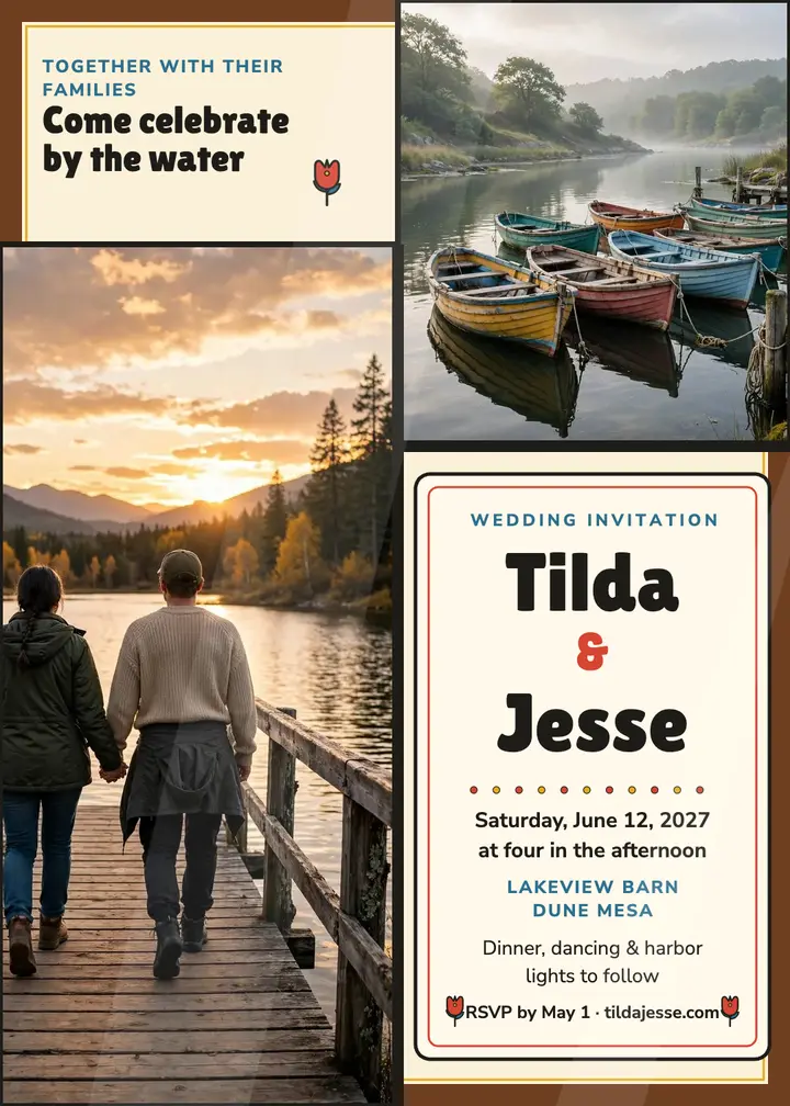 Tilda and Jesse folk harbor wedding invitation template