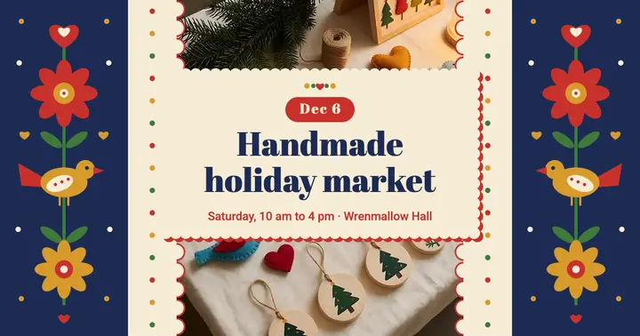 Handmade holiday market folk-floral post, Wrenmallow Hall template
