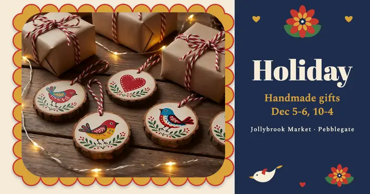 Handmade holiday market post, folk florals template