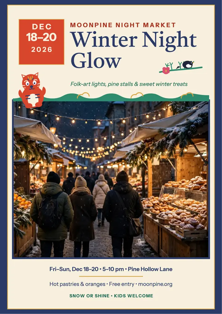 Moonpine winter night market folk flyer template