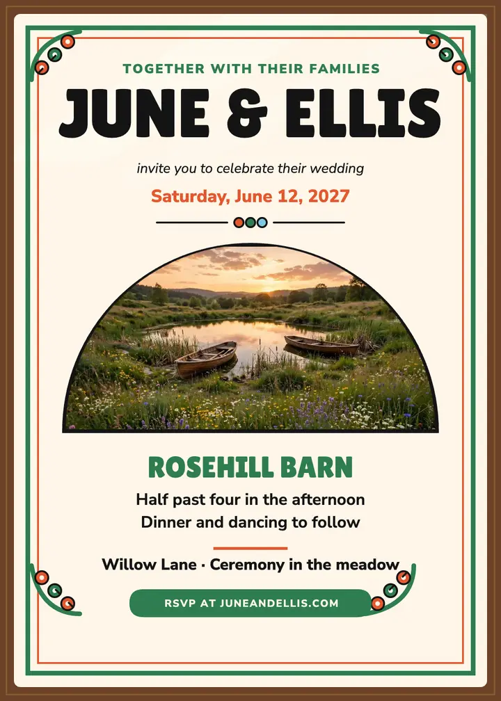 June and Ellis folk meadow invitation template