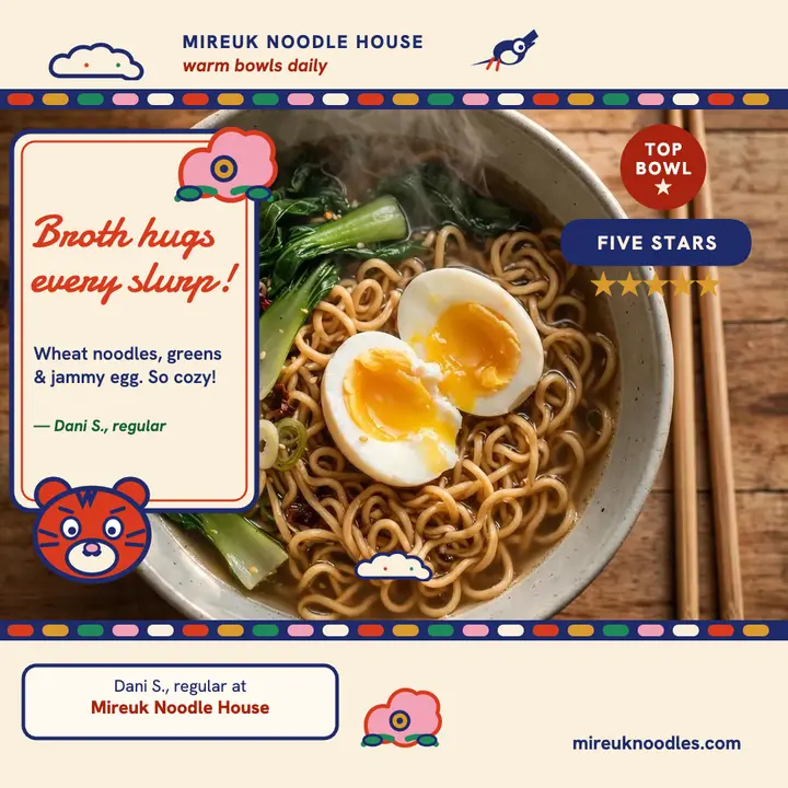 Mireuk Noodle House folk review card template