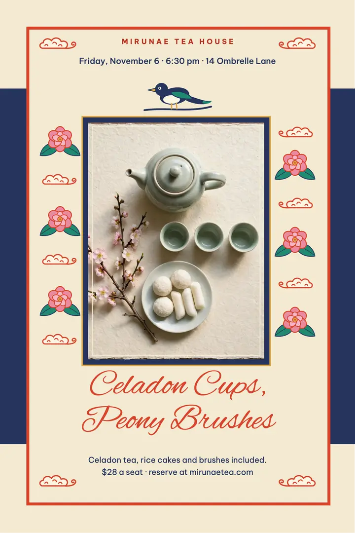 Folk painting tea tasting poster, minhwa pop template