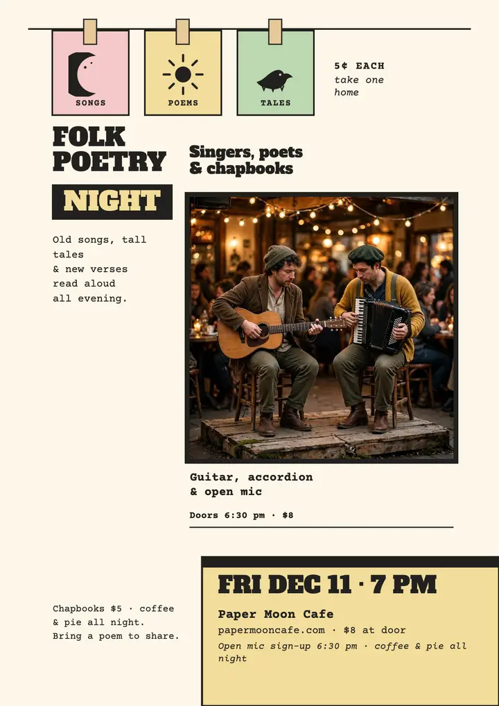 Folk Poetry Night chapbook flyer template