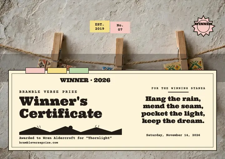 Bramble Verse Prize winners certificate: poetry prize certificate template
