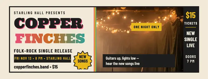 Copper Finches single release night cover template