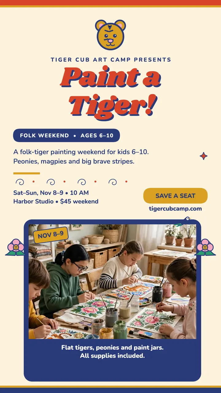 Tiger Cub folk tiger art camp story template
